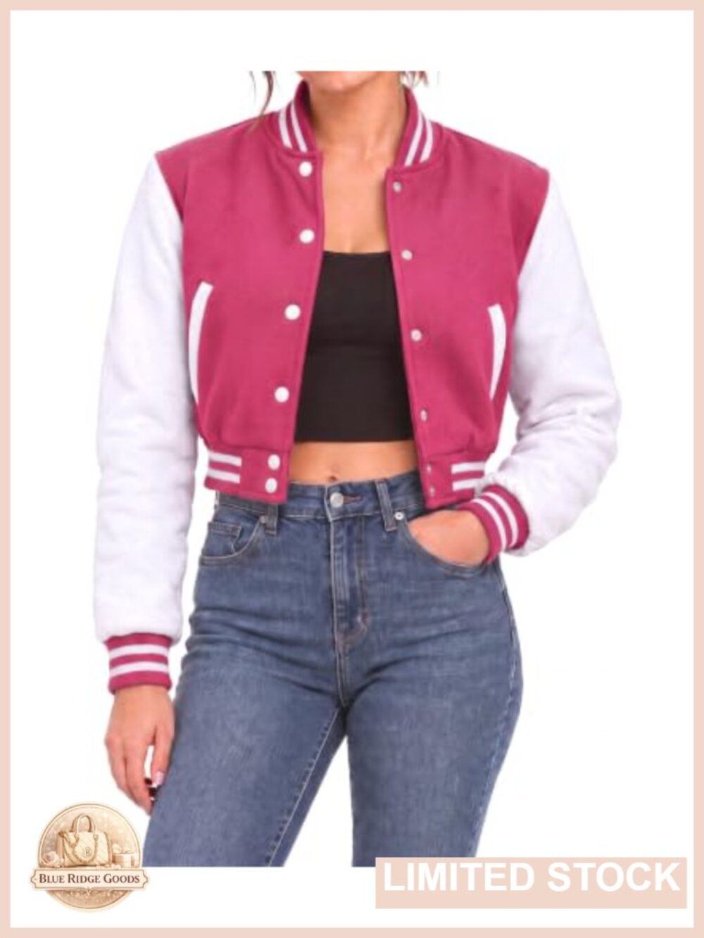 Cropped Varsity Bomber Jacket Women Fleece Letterman Casual Jacket